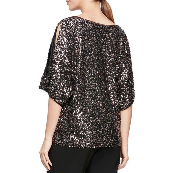 Alex Evenings Sequin Cold Shoulder Top - Picture 2 of 8
